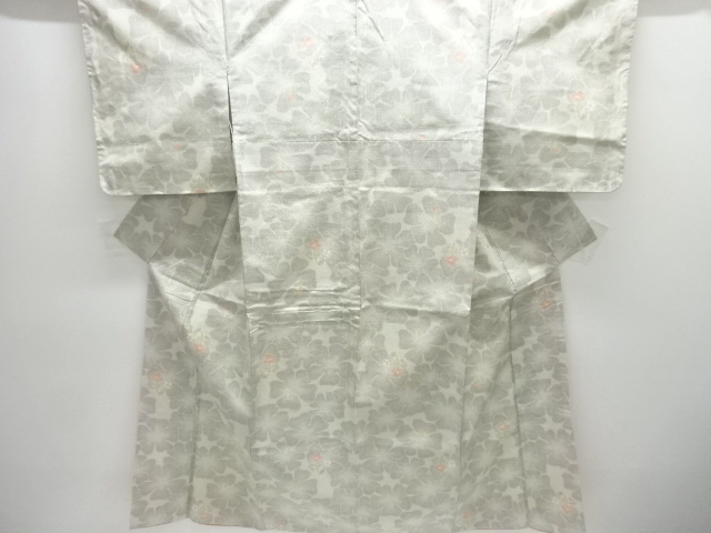 JAPANESE KIMONO / ANTIQUE FLORAL PATTERN WOVEN TSUMUGI KIMONO